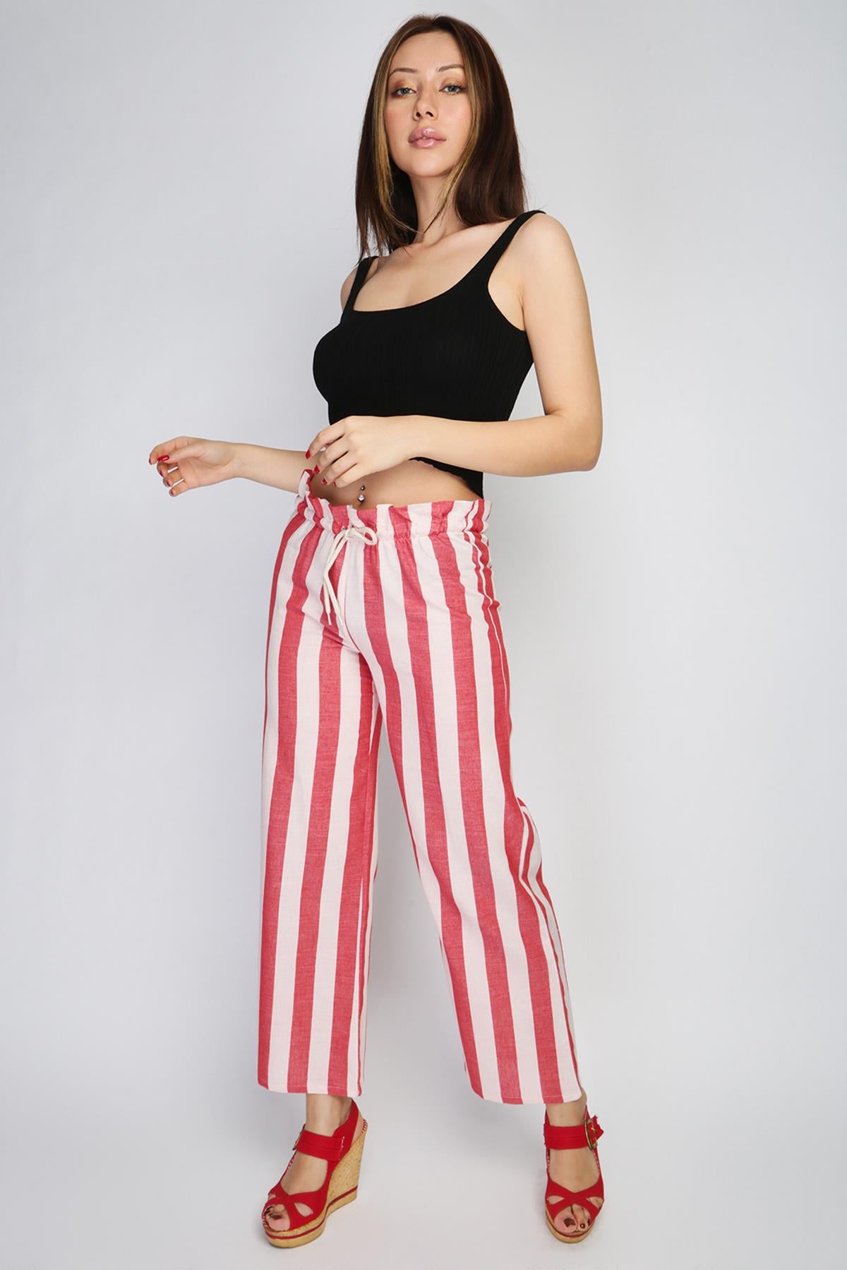 Rodi Rodi Women's Wide Striped Elastic Waist Wide Leg Trousers RD21YB010111